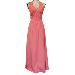 Vintage 70s Mikey Jrs Maxi Dress Small Pink Basque Waist Backless Prom Wedding